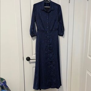 Banana Republic Navy Button-Front Long Sleeve Dress